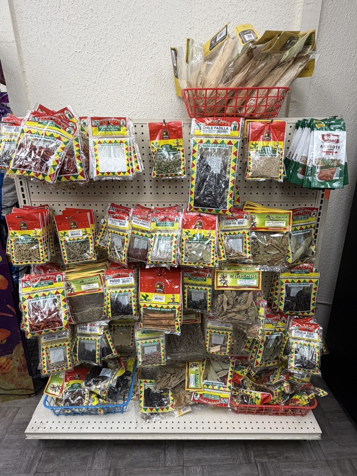 Spice and dried chile display